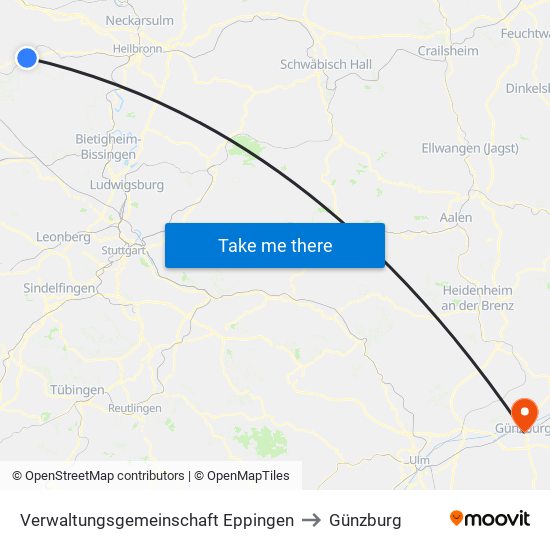 Verwaltungsgemeinschaft Eppingen to Günzburg map