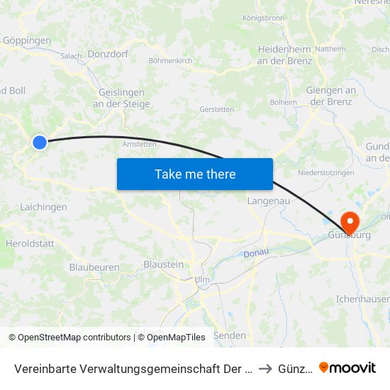 Vereinbarte Verwaltungsgemeinschaft Der Gemeinde Deggingen to Günzburg map