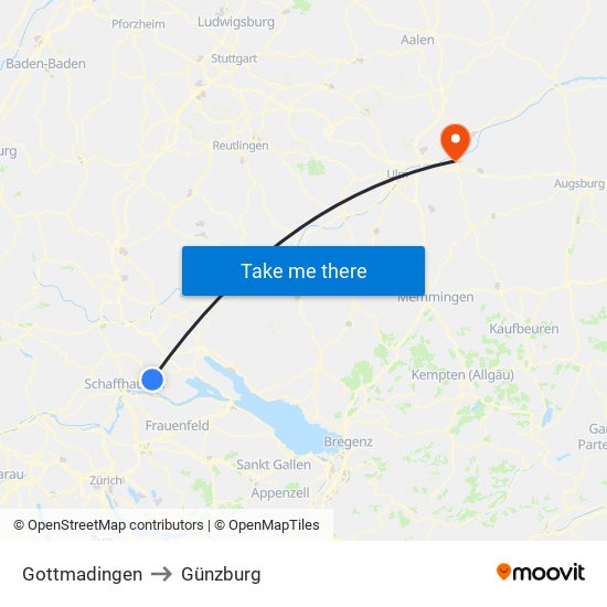 Gottmadingen to Günzburg map