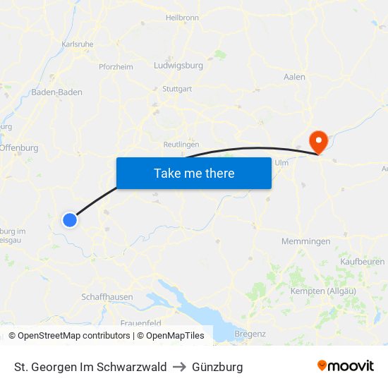 St. Georgen Im Schwarzwald to Günzburg map