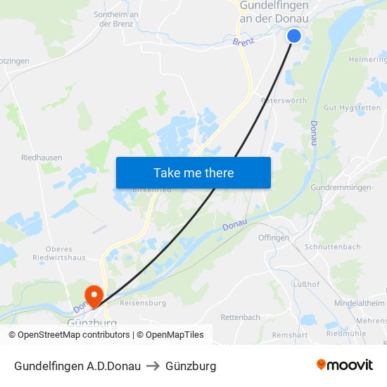 Gundelfingen A.D.Donau to Günzburg map