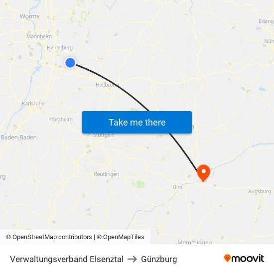 Verwaltungsverband Elsenztal to Günzburg map