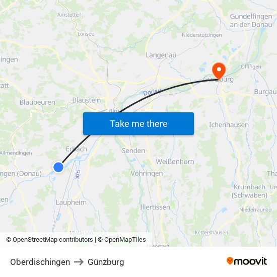 Oberdischingen to Günzburg map