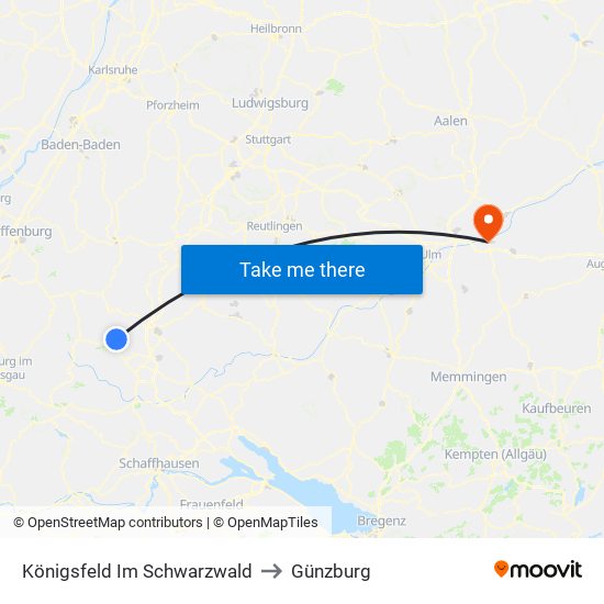 Königsfeld Im Schwarzwald to Günzburg map