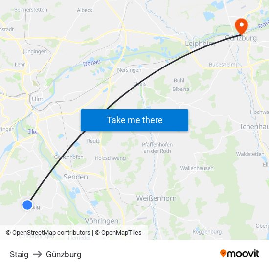 Staig to Günzburg map