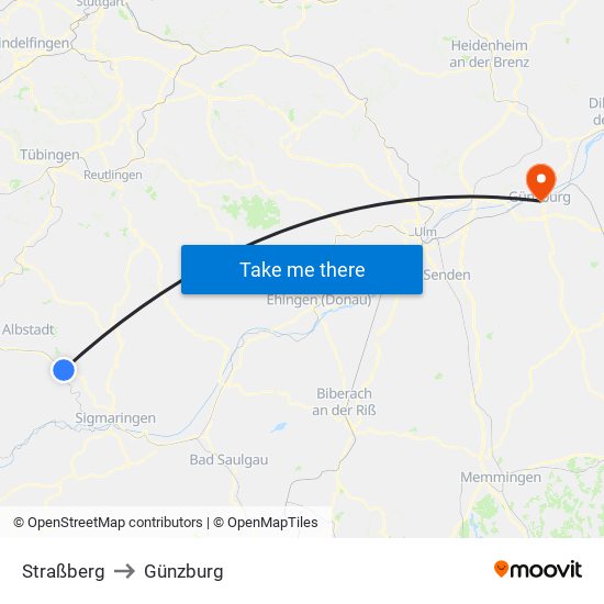 Straßberg to Günzburg map