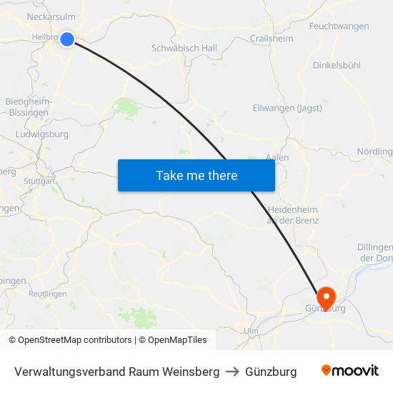 Verwaltungsverband Raum Weinsberg to Günzburg map