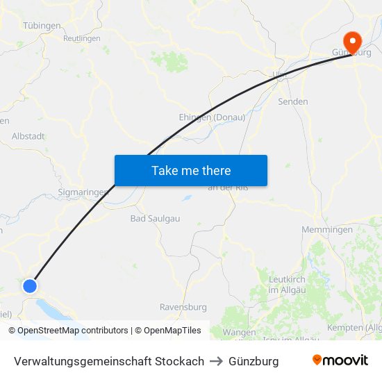 Verwaltungsgemeinschaft Stockach to Günzburg map