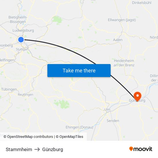 Stammheim to Günzburg map