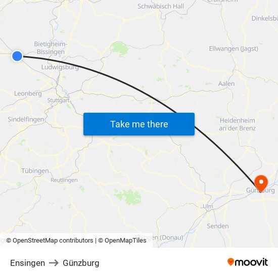 Ensingen to Günzburg map