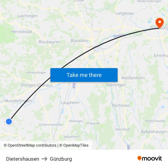 Dietershausen to Günzburg map