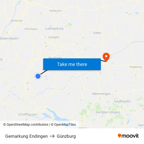 Gemarkung Endingen to Günzburg map