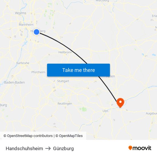 Handschuhsheim to Günzburg map