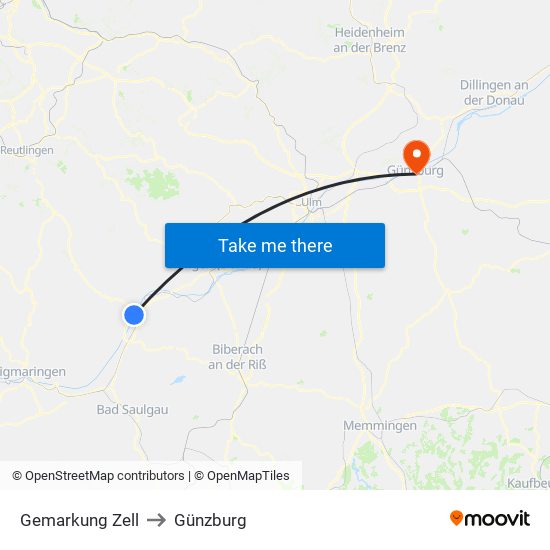 Gemarkung Zell to Günzburg map