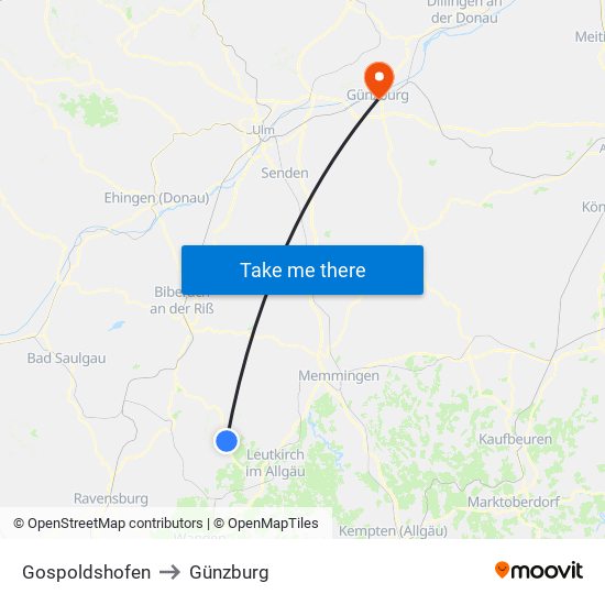 Gospoldshofen to Günzburg map