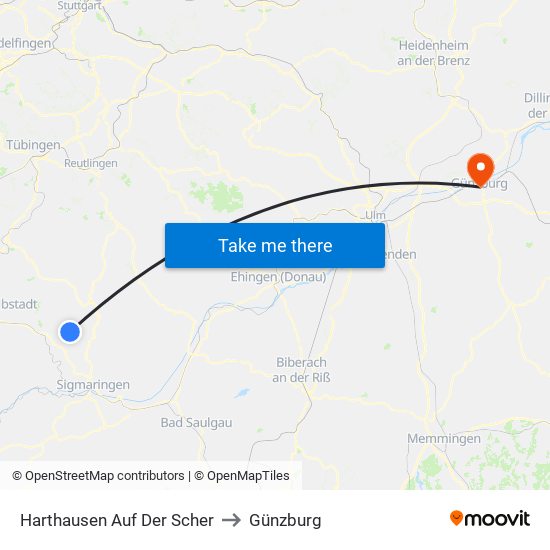 Harthausen Auf Der Scher to Günzburg map