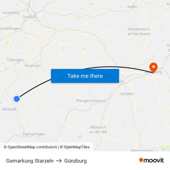 Gemarkung Starzeln to Günzburg map