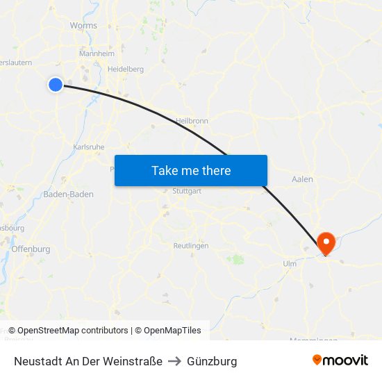 Neustadt An Der Weinstraße to Günzburg map
