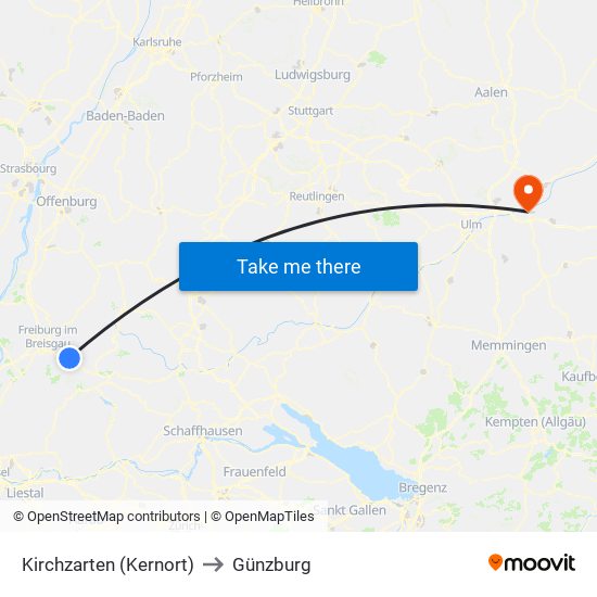 Kirchzarten (Kernort) to Günzburg map