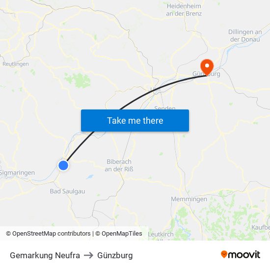 Gemarkung Neufra to Günzburg map