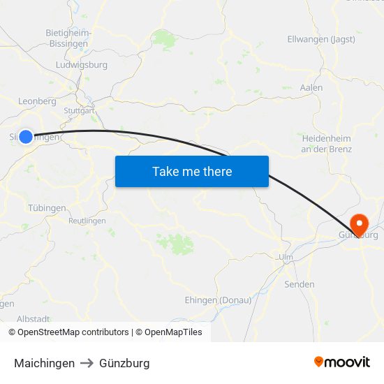 Maichingen to Günzburg map