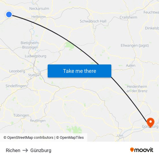 Richen to Günzburg map