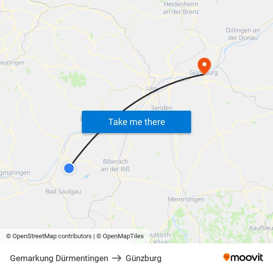 Gemarkung Dürmentingen to Günzburg map