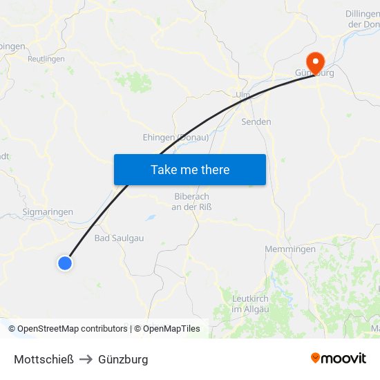 Mottschieß to Günzburg map