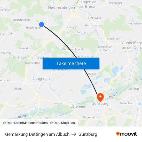 Gemarkung Dettingen am Albuch to Günzburg map