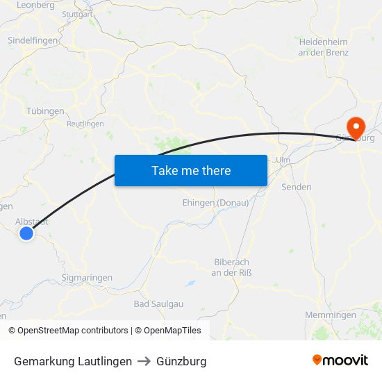 Gemarkung Lautlingen to Günzburg map