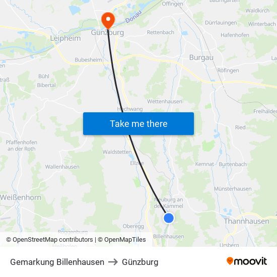 Gemarkung Billenhausen to Günzburg map