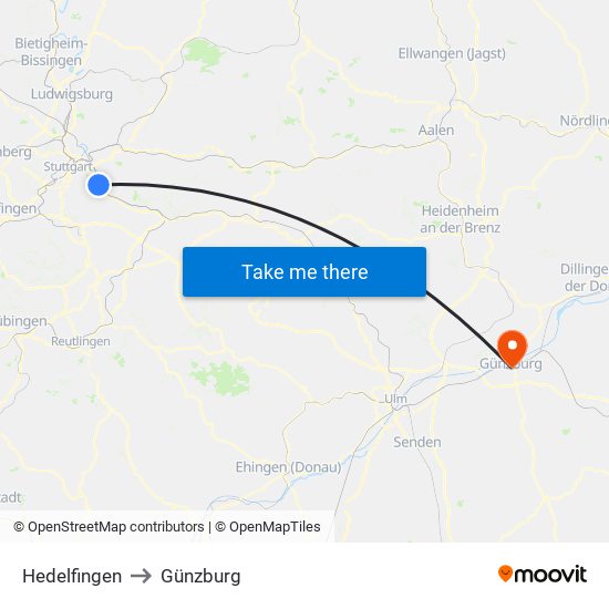 Hedelfingen to Günzburg map