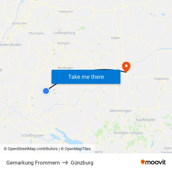 Gemarkung Frommern to Günzburg map