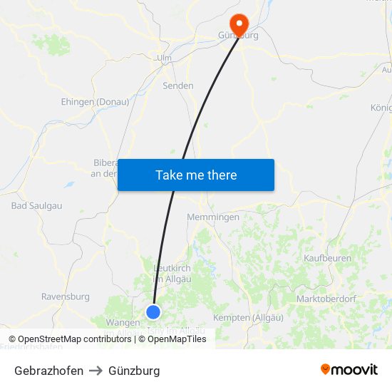 Gebrazhofen to Günzburg map