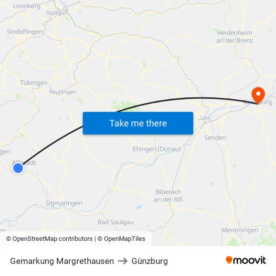 Gemarkung Margrethausen to Günzburg map