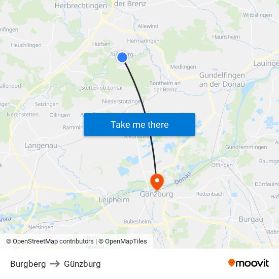 Burgberg to Günzburg map
