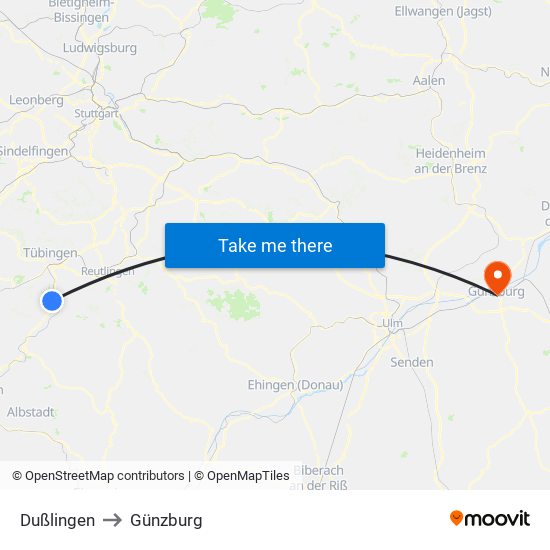 Dußlingen to Günzburg map