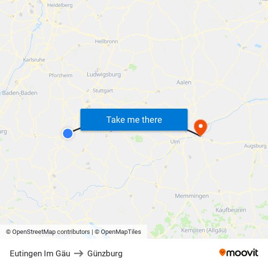 Eutingen Im Gäu to Günzburg map