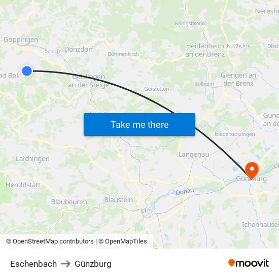 Eschenbach to Günzburg map