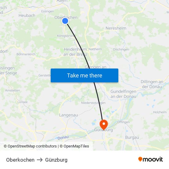 Oberkochen to Günzburg map