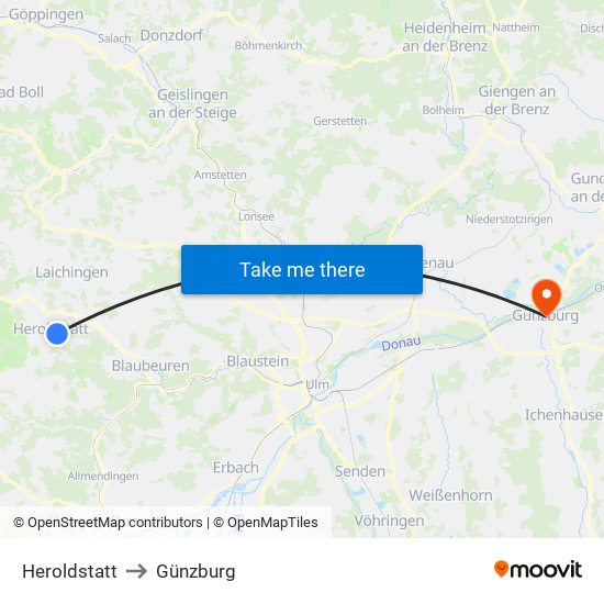 Heroldstatt to Günzburg map