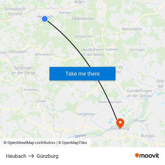 Heubach to Günzburg map