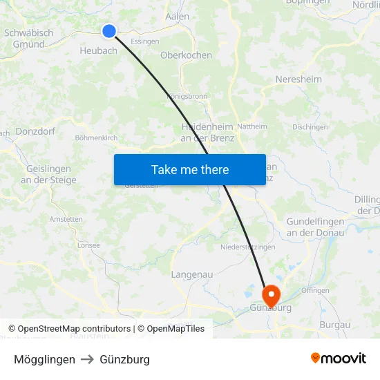 Mögglingen to Günzburg map