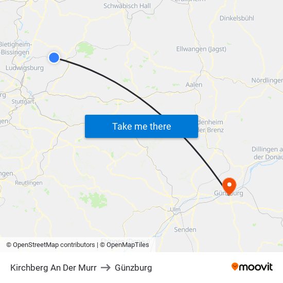 Kirchberg An Der Murr to Günzburg map