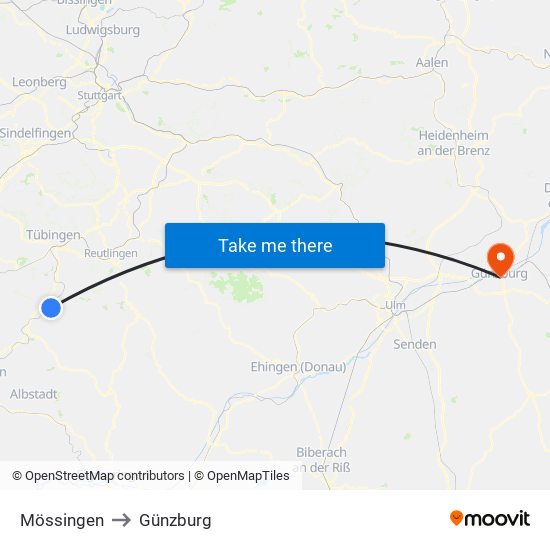 Mössingen to Günzburg map