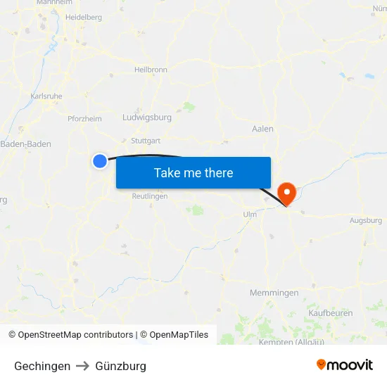 Gechingen to Günzburg map