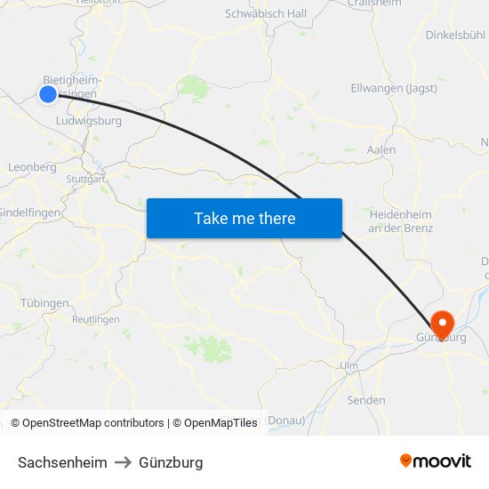 Sachsenheim to Günzburg map
