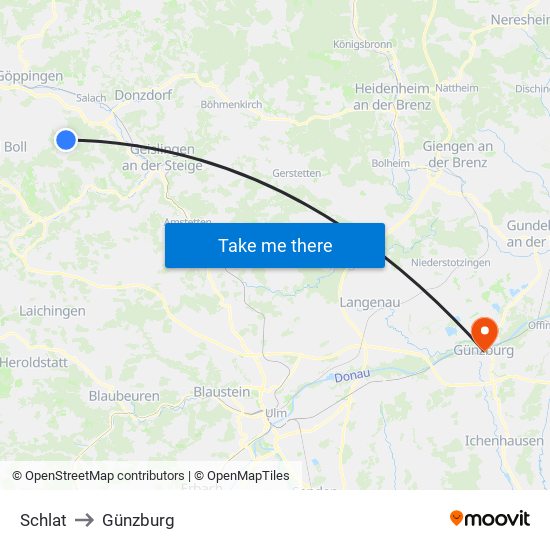 Schlat to Günzburg map
