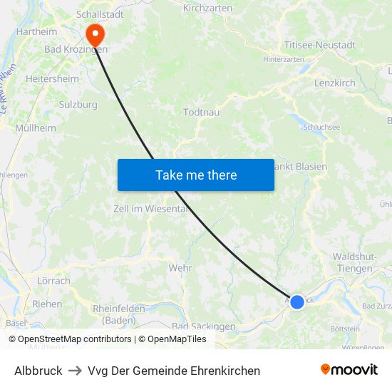 Albbruck to Vvg Der Gemeinde Ehrenkirchen map