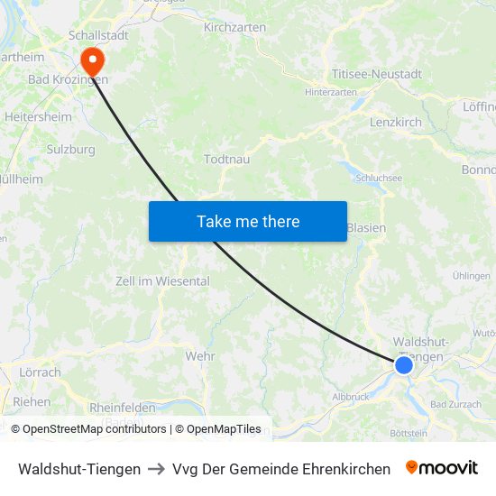 Waldshut-Tiengen to Vvg Der Gemeinde Ehrenkirchen map